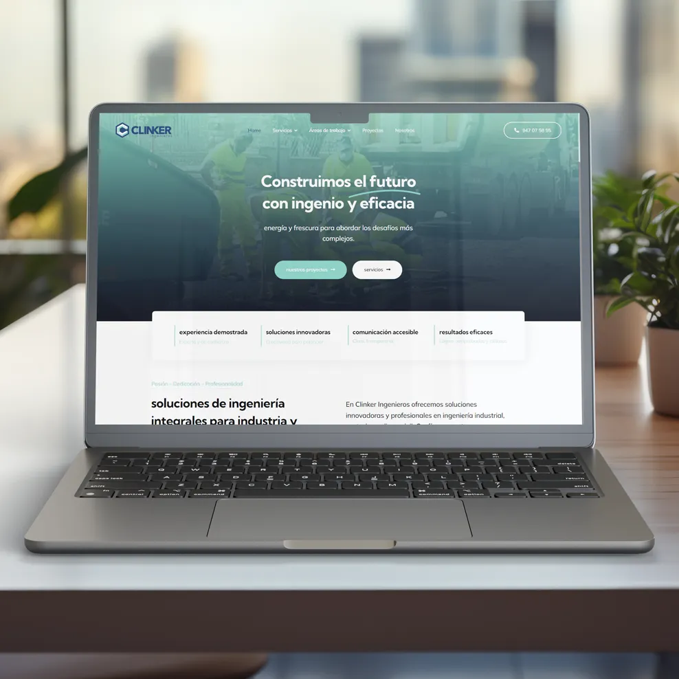 Web de Clinker ingenieros en un portatil